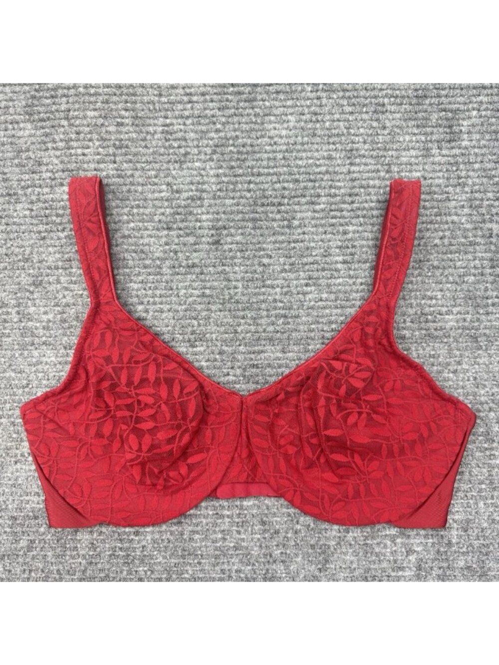 Olga Bra 40D Red Semi Sheer Leaves Underwire Minimizer Lace Comfort Straps 35519